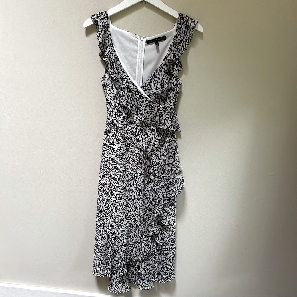 White House Black Market ~Ruffle Chiffon Faux Wrap Midi Dress in Petite 0